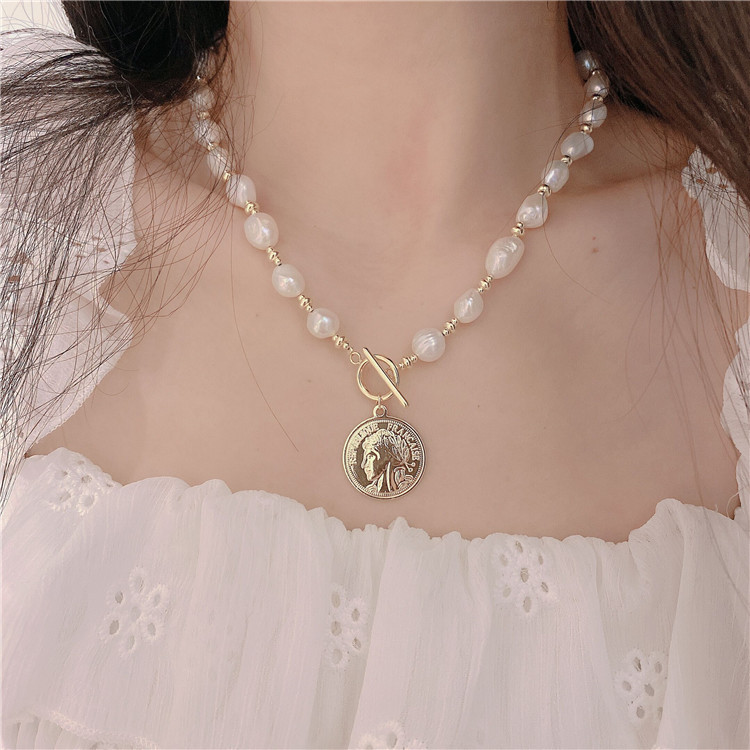 Retro Flower Pearl Copper Beaded Pendant Necklace 1 Piece