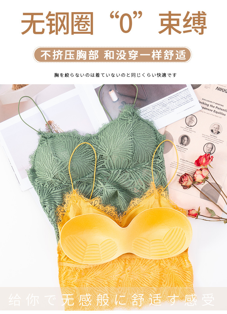 Summer new collection: Slim shoulder strap, eyelash, lace, beautiful back wrap, no steel ring, chest pad, base layer, halter top, women's strapless top detail image 4