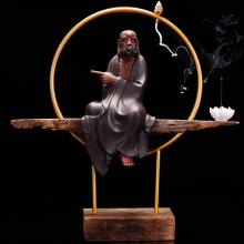 中式风化木精品创意大号达摩紫砂倒流香禅意家居客厅玄关装饰摆件