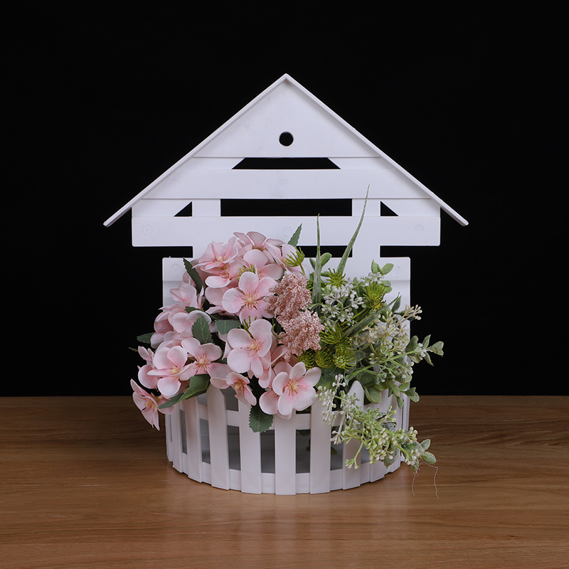 悬挂式吊盆花盆挂墙栅栏花盆壁挂花盆墙花盆创意壁挂仿真花艺塑料详情图2