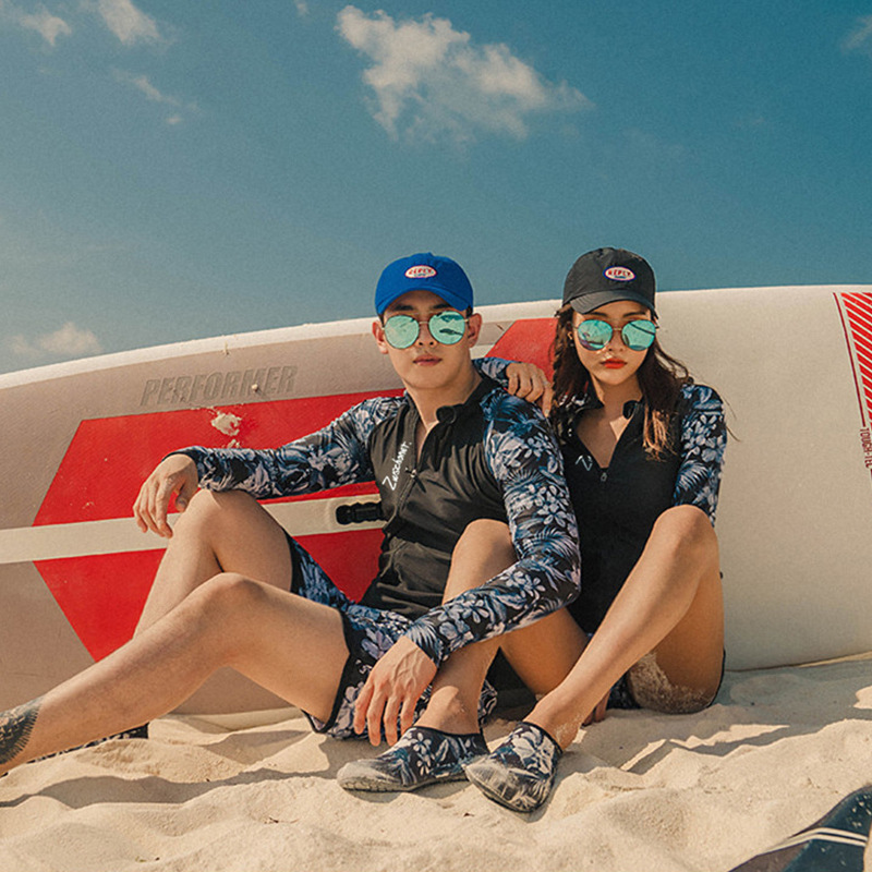 the republic of korea Wetsuit zipper Fission Long sleeve shorts lovers Swimsuit Sunscreen Quick drying men and women jellyfish Seaside suit