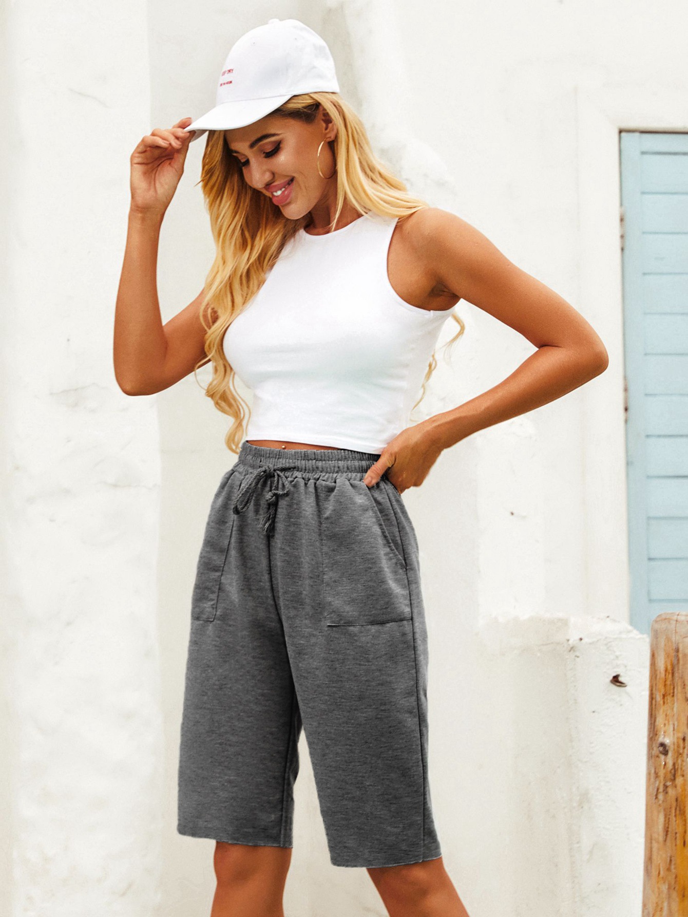 Mujeres retro de cintura alta deportes casuales quinto pantalones nihaostyles ropa al por mayor NSJM79880