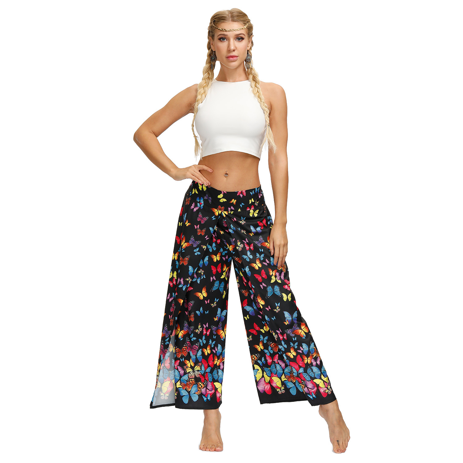 printing women s casual split wide leg pants Nihaostyle Clothing Wholesale NSMDF67651