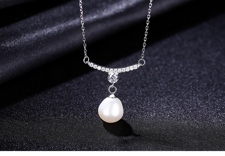 S925 Sterling Silver Freshwater Pearl Pendant Necklace display picture 1