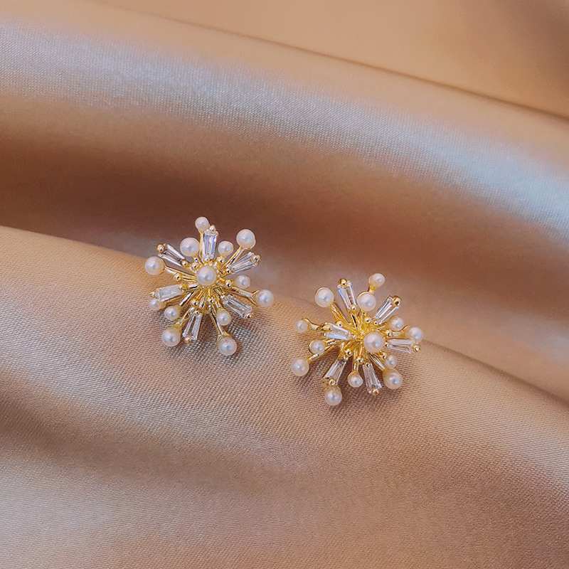 Fashion 925 Silver Needle Fireworks Pearl Zircon Earrings Wholesale display picture 4