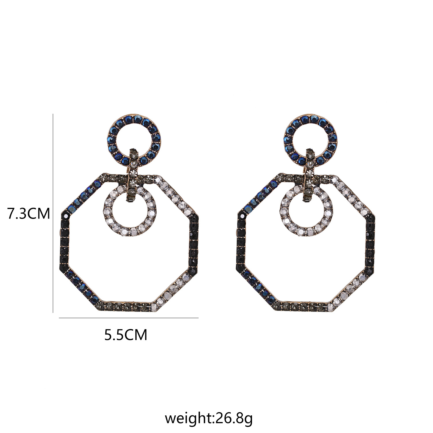 Retro Geometric Octagonal Diamond Earrings Exaggerated European Earrings Wholesale display picture 1