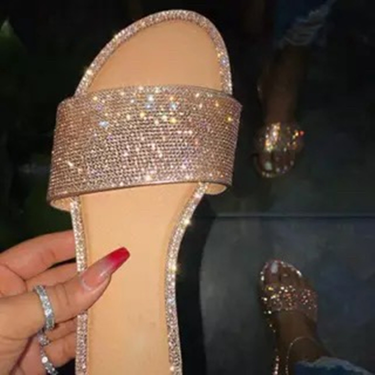 Women's Vintage Style Snakeskin Sequins Rhinestone Round Toe Slides Slippers display picture 4