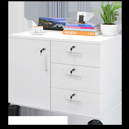 Thickened wooden office cabinet, floor-standing filing cabinet with lock, three-drawer filing cabinet, storage, mobile under-desk cabinet