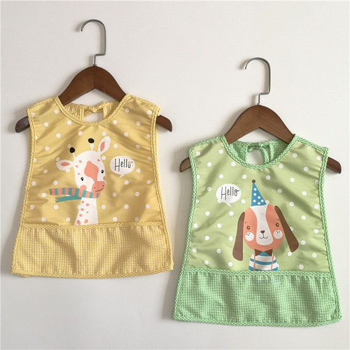 Four seasons new children's cartoon waterproof coveralls eating clothes baby sleeveless reverse wearing bib bib 0-3