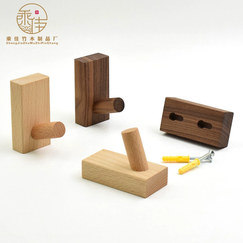 Заводская поставка Крючок из цельного дерева Настенный вход Шкаф Деревянный крючок Бук Черный орех Плинтус Крючок