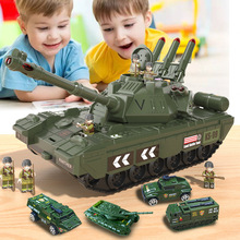 批发跨境多功能合金坦克可收纳变形军事模型带仿真声光儿童玩具车