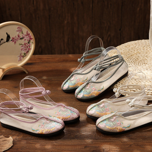 Net flat bottom chinese retro style embroidered hanfu shoes embroidered princess fairy shoes cotton hemp ethnic for women