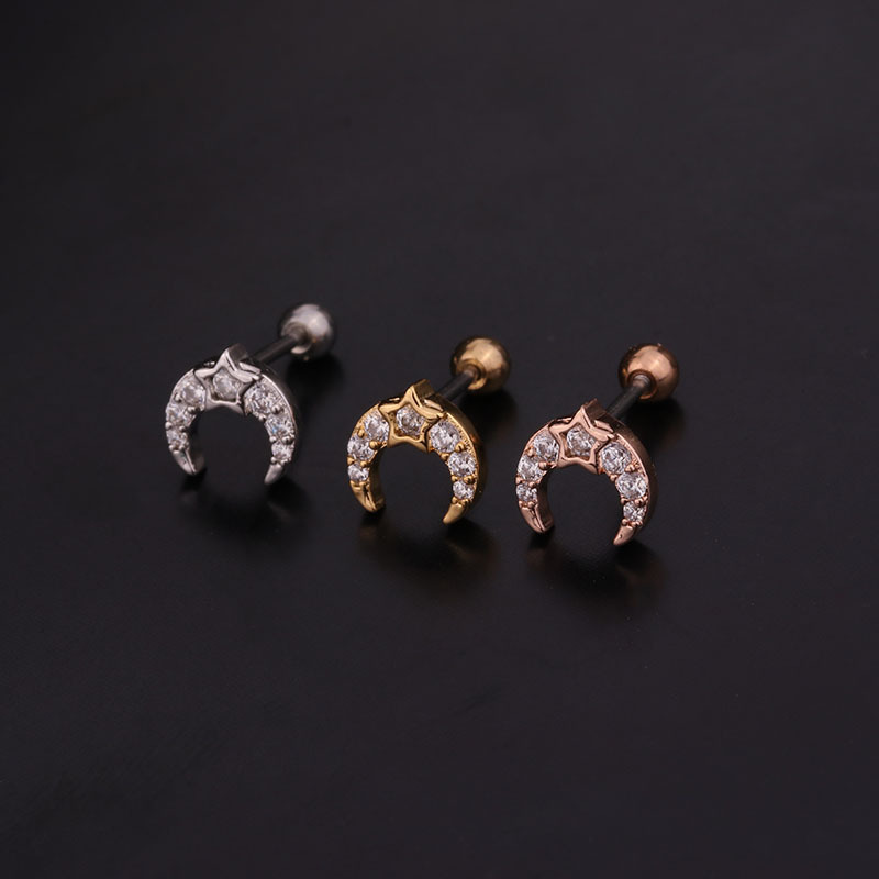 Ear Cartilage Rings & Studs Flower 316 Stainless Steel  Copper Inlaid Zircon display picture 5