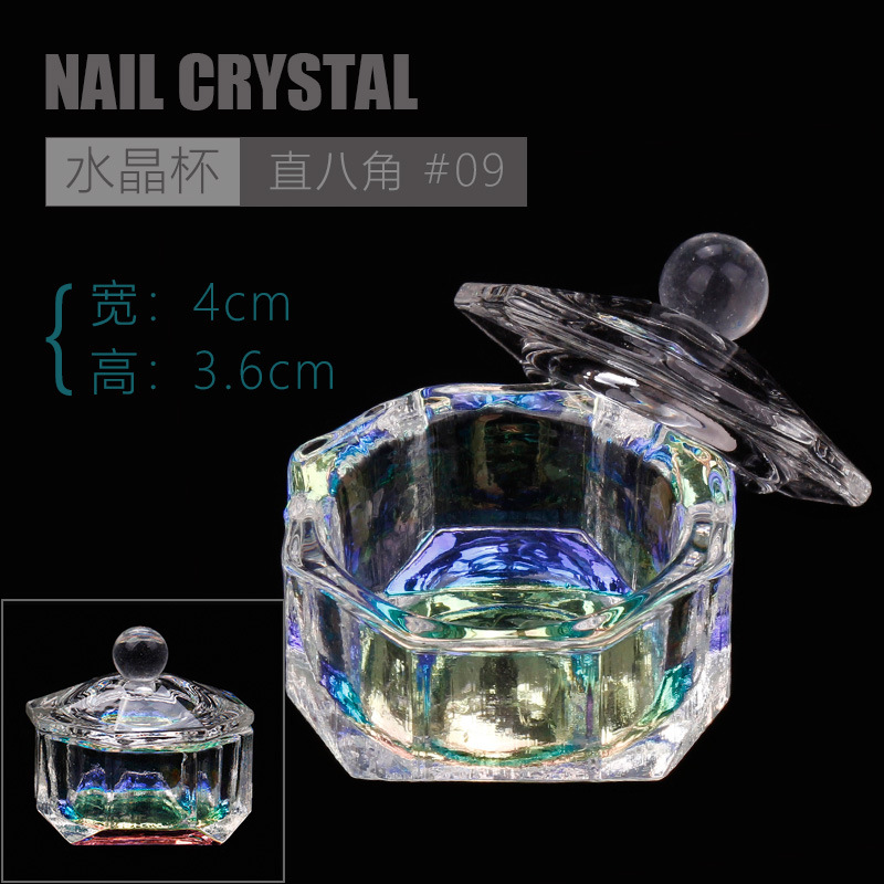 Nuevo colorido AB cristal Copa de cristal de Arte de uñas taza de cristal con tapa colorida Copa de cristal colorido Copa de cristal