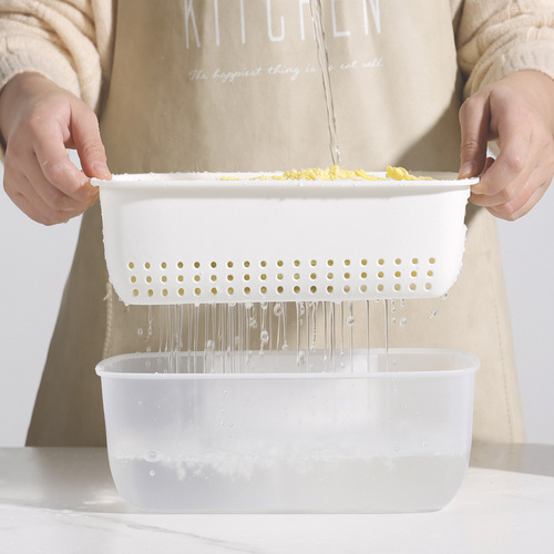 Multifunctional drain basket plastic square double-layer kitchen fruit and vegetable basket with contrasting color and thickening can be hung for storage