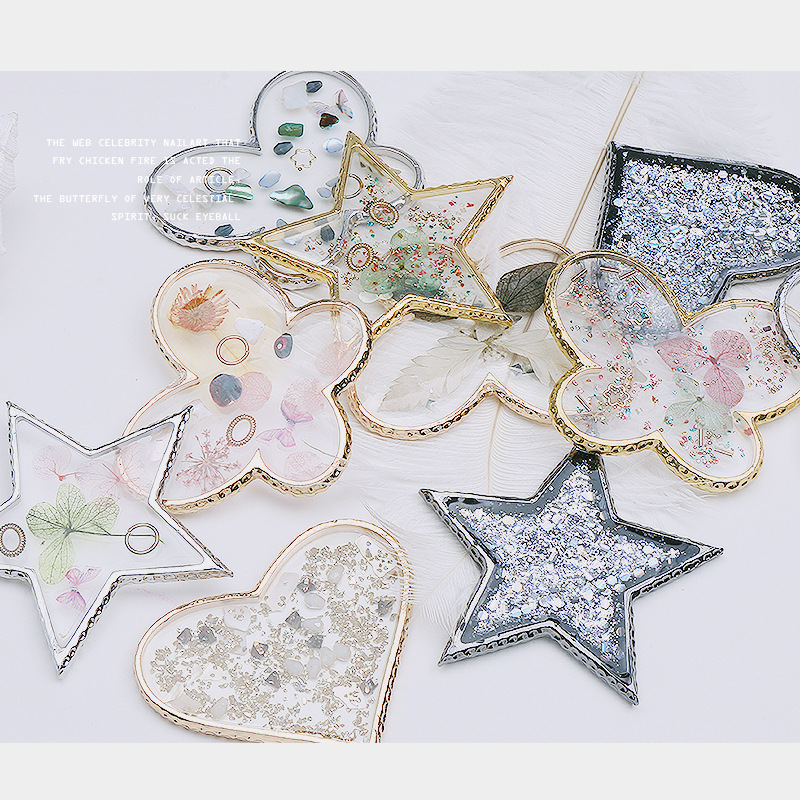 Nail ágata transparente resina borde dorado flor seca Shell lentejuelas mariposa Pentagram amor paleta placa herramienta de la joyería