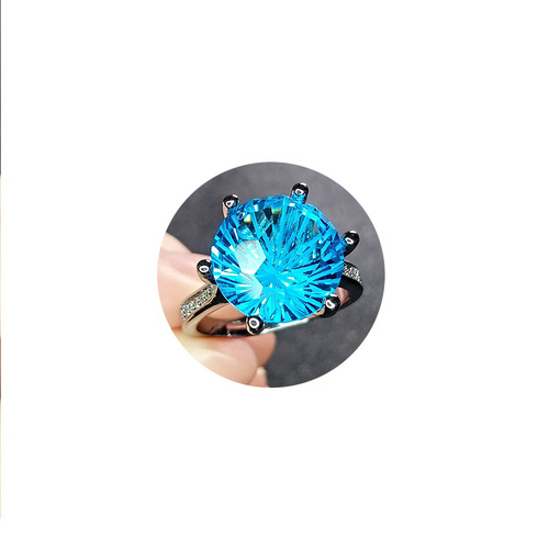 Manufacturer wholesale cross-border imitation sapphire ring European and American blue crystal living diamond ring temperament amethyst color treasure ring