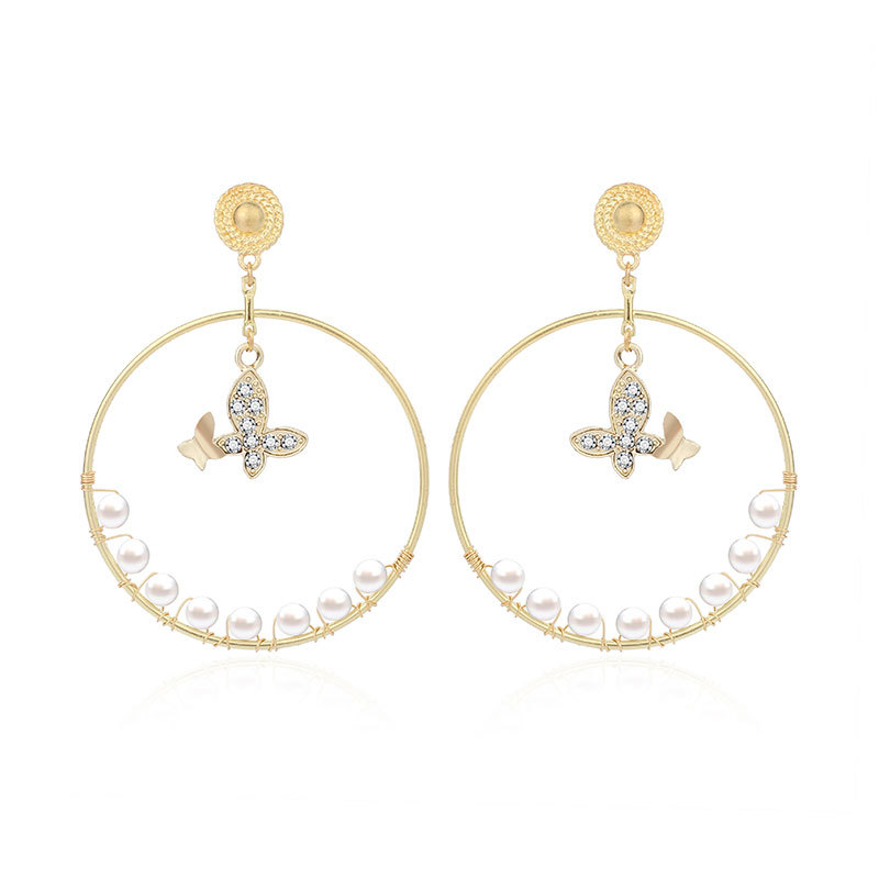 All-match Diamond Butterfly Pendant Geometric Circle Pearl Earrings Wholesale Nihaojewelry display picture 6