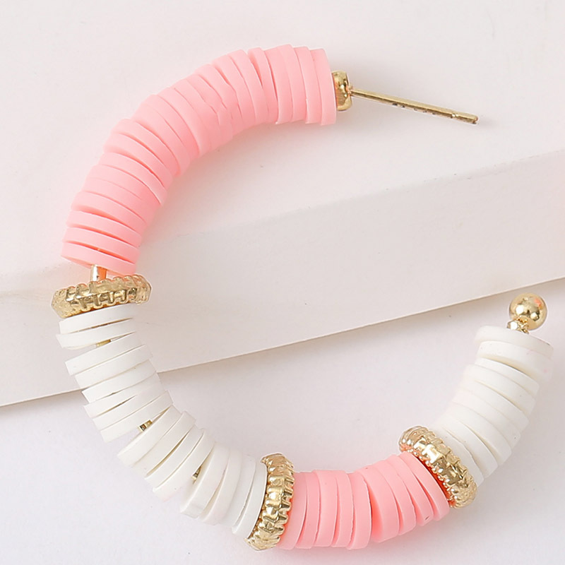 Fashion Trend Handmade Soft Clay C-shaped Beaded Earrings Color Earring Jewelry Wholesale Nihaojewelry display picture 6