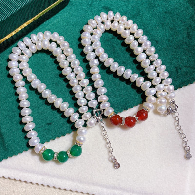9-10mm淡水珍珠项链送妈妈送婆婆玛瑙颈饰挂链长辈礼物装饰锁骨链|ms