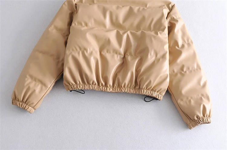 Damenbekleidung lässig einfarbig einfache Leder Baumwollkleidung für Damen Winter neue kleine Stehkragen Pu-Jacke_voghion.com