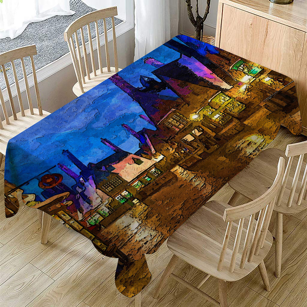 亚马逊wish热销 风景油画系列棉麻桌布批发 亚麻茶几台布餐桌布