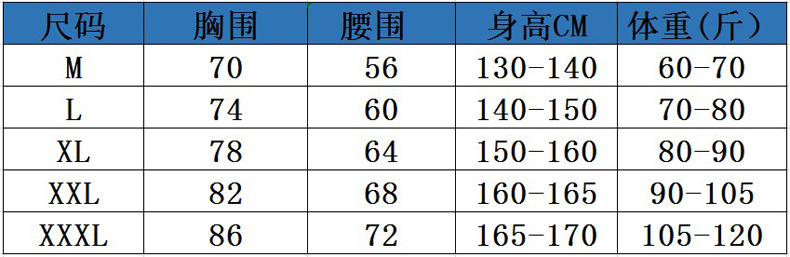 男童尺码表
