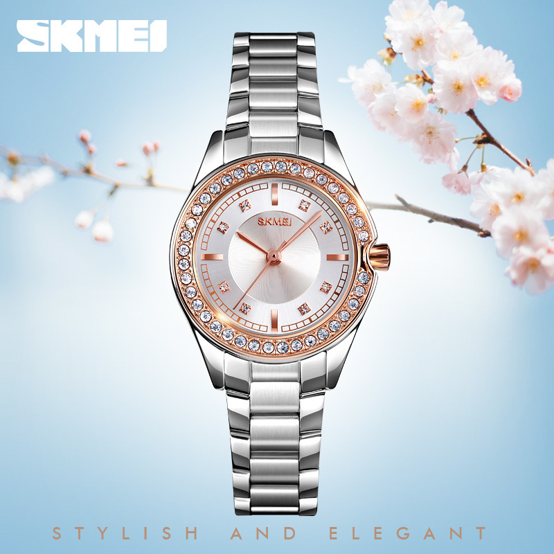 Skmei skmei exquisito rhinestone con incrustaciones creativo casual reloj de mujer nicho reloj de cuarzo impermeable para mujer 1534