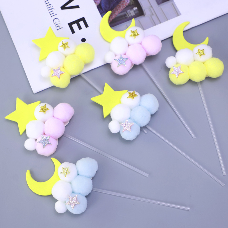 Birthday Cake decorate Hair ball Moon star plug-in unit Jubilation Dessert Billiards Insert card