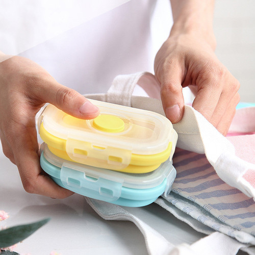 Silicone baby food supplement box foldable sealed box student fruit freshness office worker food portable lunch box