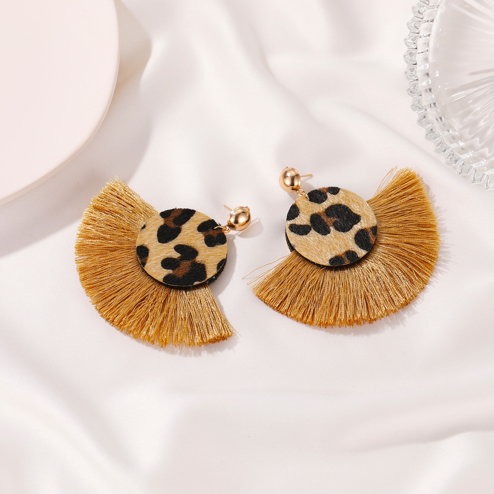 Bohemian retro leopard print tassel earrings