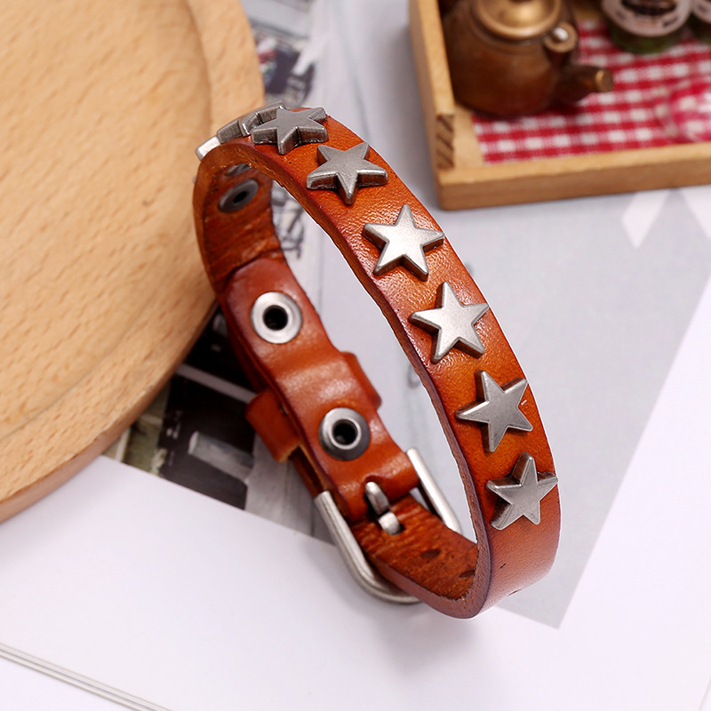 Punk fashion Retro Star-shaped alloy Leather Bracelet Accessories Jewelry nihaojewelry