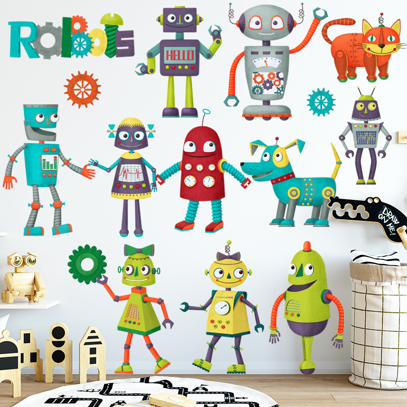 卡通墙贴机器人男孩幼儿园教学益智墙壁贴纸贴画儿童房间早教中心