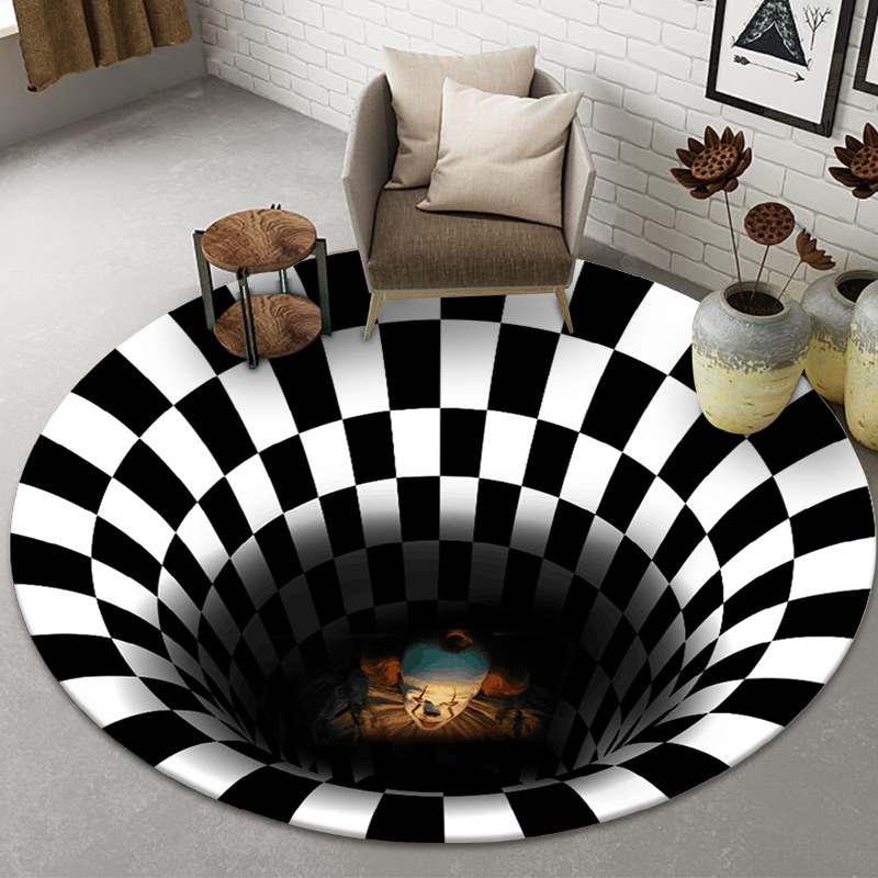 Transfronterizo dedicado blanco y negro espiral alfombra redonda 3D tridimensional geométrica trampa visual alfombra de piso sala de estar dormitorio mesa de café estera