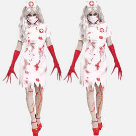 万圣节派对cosplay服装舞台演出服制服诱惑白色带血渍恐怖女护士