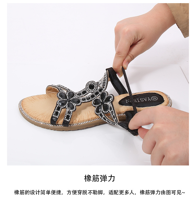 2024 New cross-border large-sized hollowed-out sandals, Bohemian-style women's shoes, summer comfortable flat diamond sandals undefined
