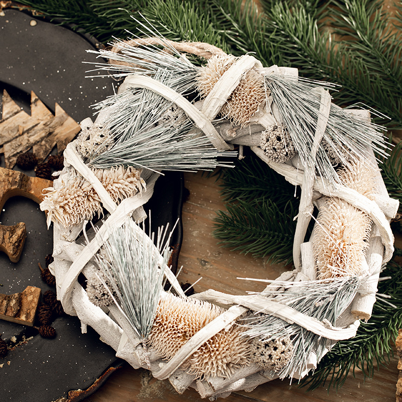 Navidad de madera guirnaldas de vinas anillo de decoración de Navidad colgante de vinas blancas colgantes de puertas colgantes de pared de cafetería del centro comercial