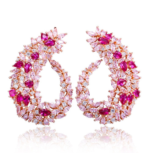 E0226 European and American Heavy Industry Star Fashion High-end Elegant Atmospheric Leaf Earrings Fully Inlaid with Zirconia, Charming and Versatile Earrings