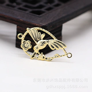 DIY手工饰品发簪配件新娘头饰发饰蜂鸟花环吊坠耳饰铜花片A962