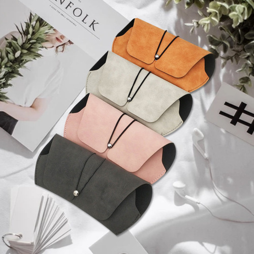 Imitation leather flocked lining sunglasses bag, fashionable buckle, trendy sunglasses glasses bag, flat mirror bag, can be printed with LOGO