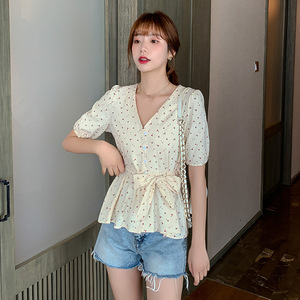2020春季新款韩版超仙雪纺衫收腰显瘦仙女衬衫时尚衬衣女清新上衣