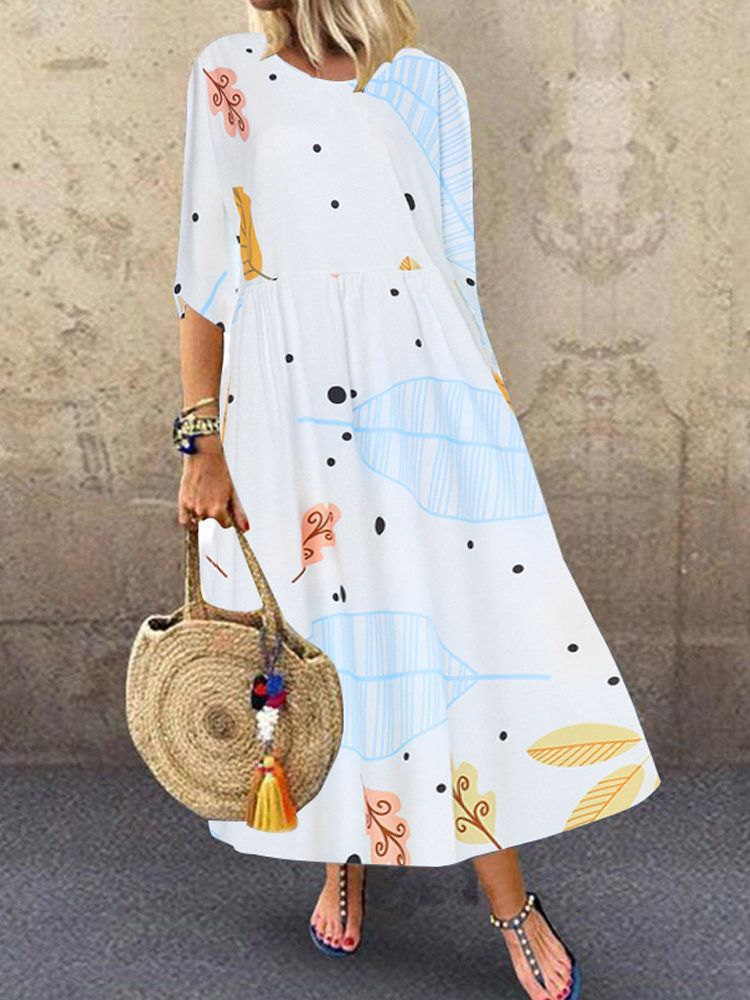 Elegant Printing Round Neck Half Sleeve Printing Splicing Polyester Dresses Maxi Long Dress T Shirt Dress display picture 7