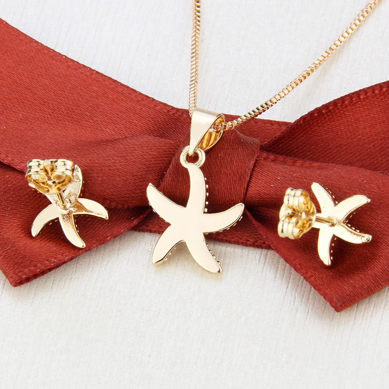 Simple Inlaid Zirconium Starfish Earrings Necklace Set display picture 8