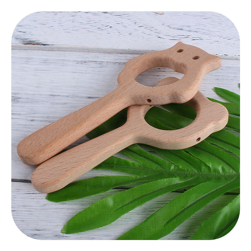 Nuevo dibujos animados de haya búho oso marrón mano palo juguete mordedor bebé DIY sonajero juguete mordedor palo Accesorios