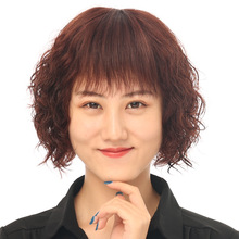 中老年假发女真发羊毛卷发套光头化疗真人发丝女士发型全头套染发