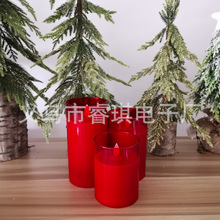 新款LED中国红玻璃杯烛台 圣诞红色玻璃杯蜡烛灯仿真火焰蜡烛