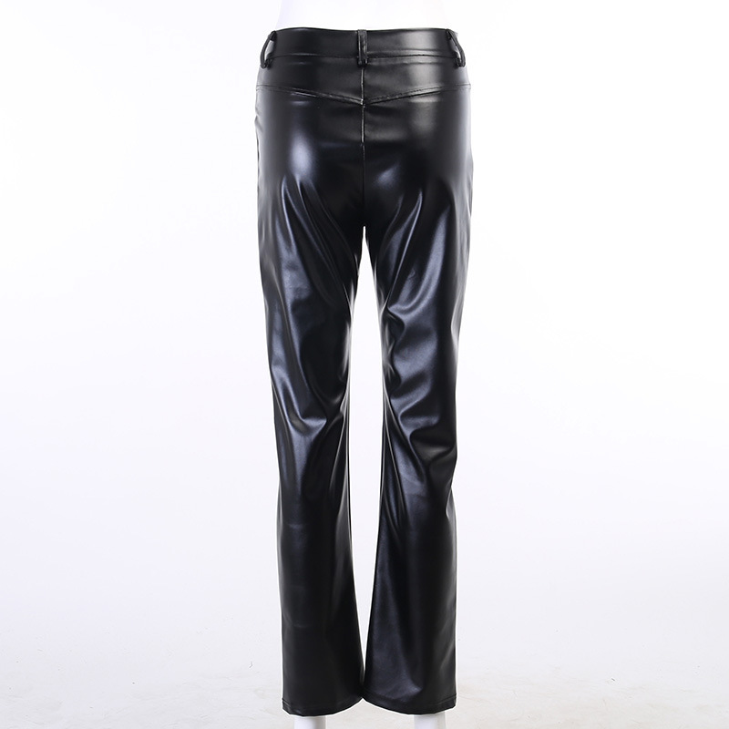 fashion double pocket long slim PU leather pants  NSSU13253