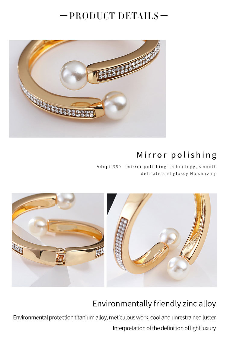 Fashion Pearl Diamond Alloy Opening Bracelet display picture 2