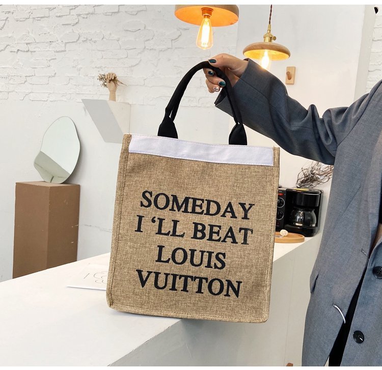The 2020 autumn new handbag women's large-capacity Korean style lettered linen bag is a trend of large shopping bags for autumn and winter undefined