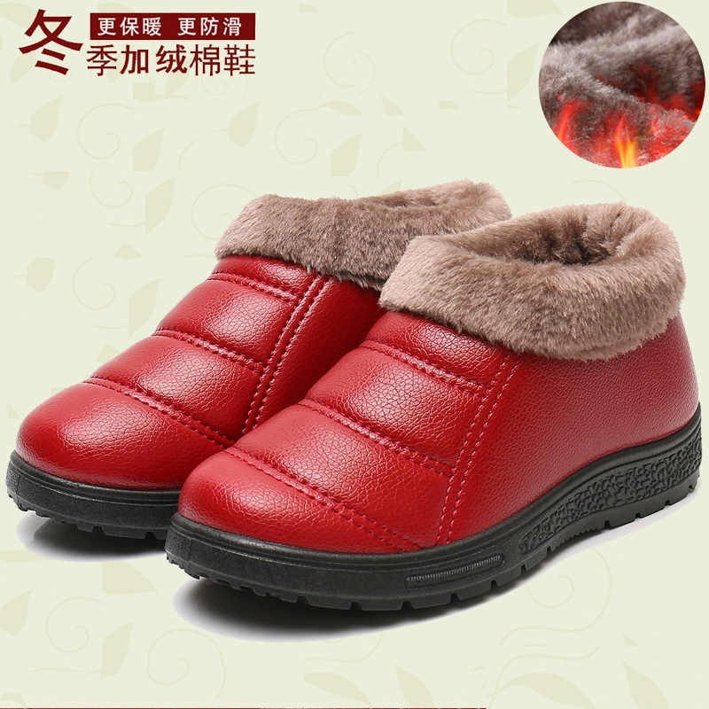 Тканевая обувь Old Beijing, женская обувь среднего и пожилого возраста, теплая хлопчатобумажная обувь на флисовой подкладке, водонепроницаемая кожаная обувь из искусственной кожи с одной педалью, обувь для матери, сапоги оптом